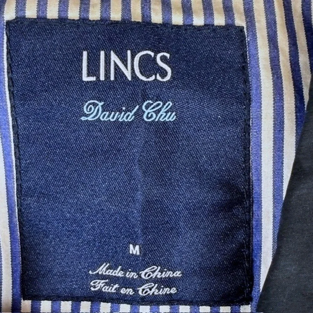 LINCS David Chu Mens Black Harrington Jacket Striped Lining Size M Full Zip
